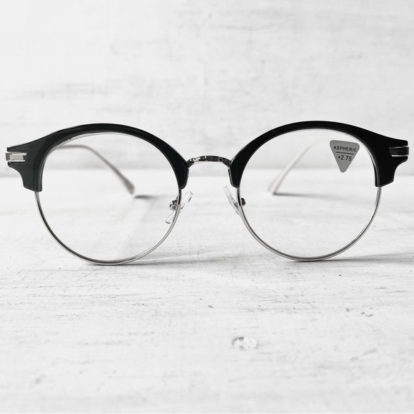 Gigantic +3.00 Reading glasses Round Browline Metal WIDE BIG FIT Black Silver - Picture 5 of 10